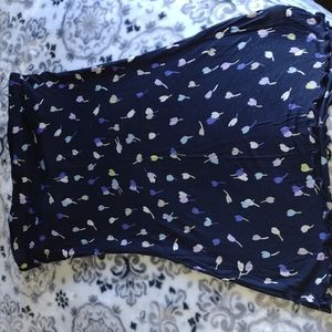 Mixie Navy & Floral Tulips Long Tube Top with Ruffled Edge Lined bra Sz S